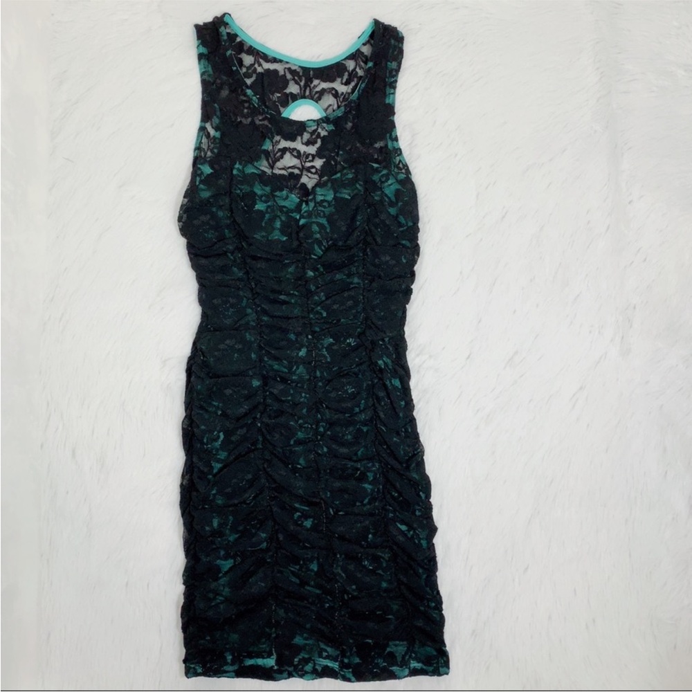 Monaco Black and Green Lace Mini Dress